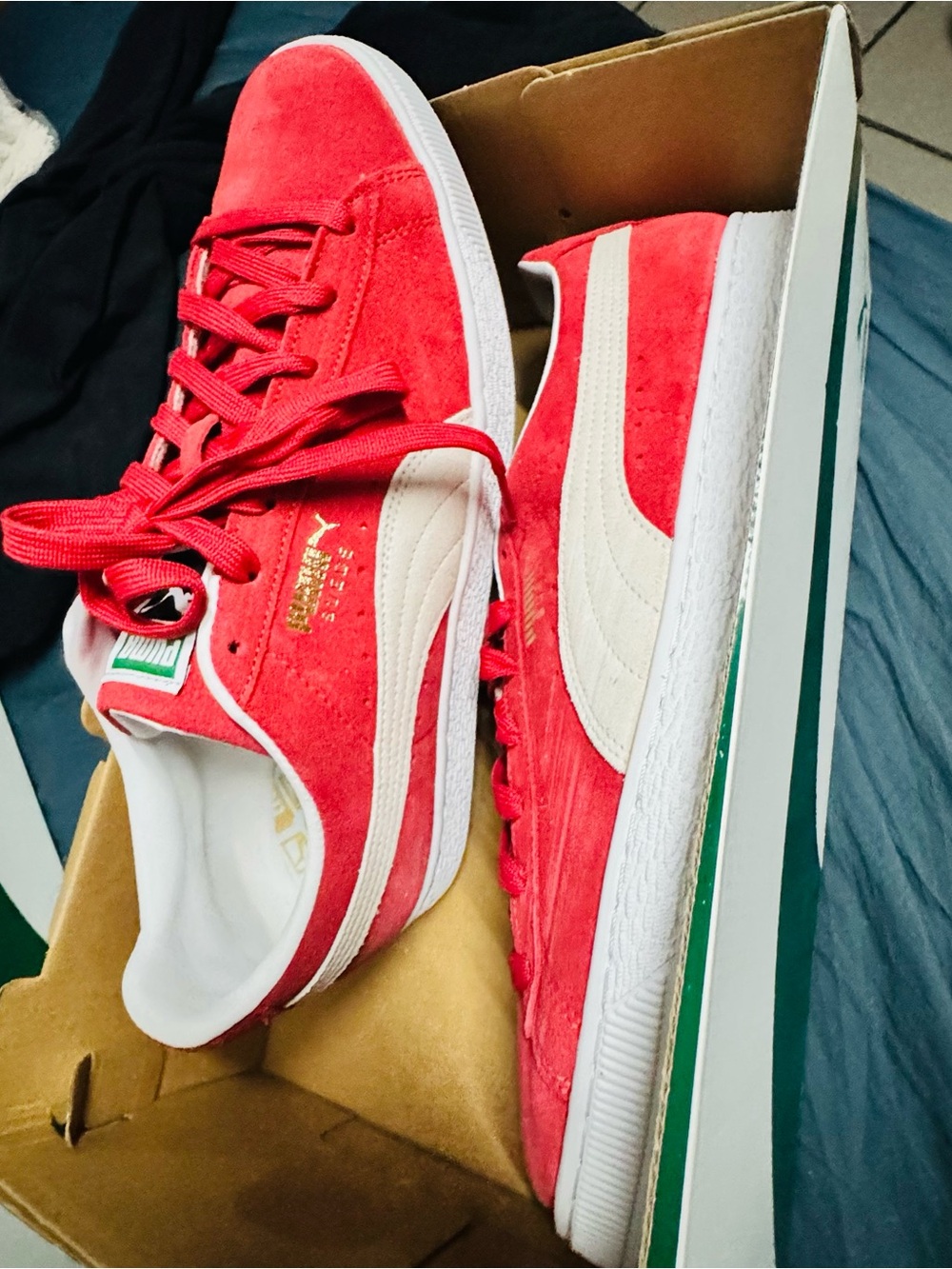 Puma Men’s Red Suede Sneakers with White Formstrip